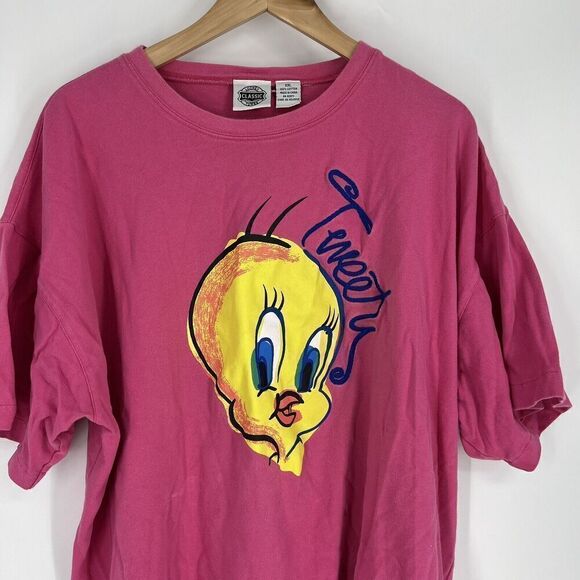 Vintage 90s Tweety Bird T Shirt Size XXL Pink Single Stitch Tee Looney Tunes Tee - Picture 2 of 9